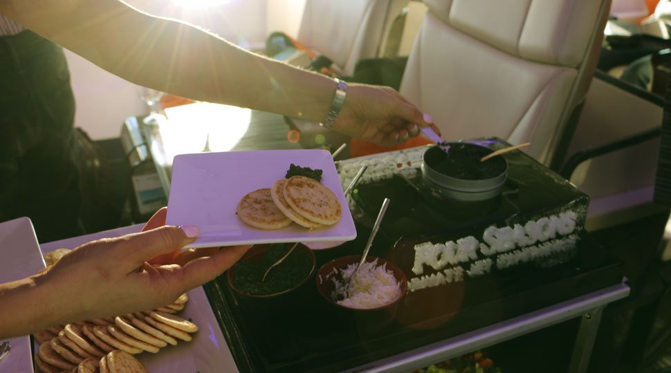 Food service on the Four Seasons Jet