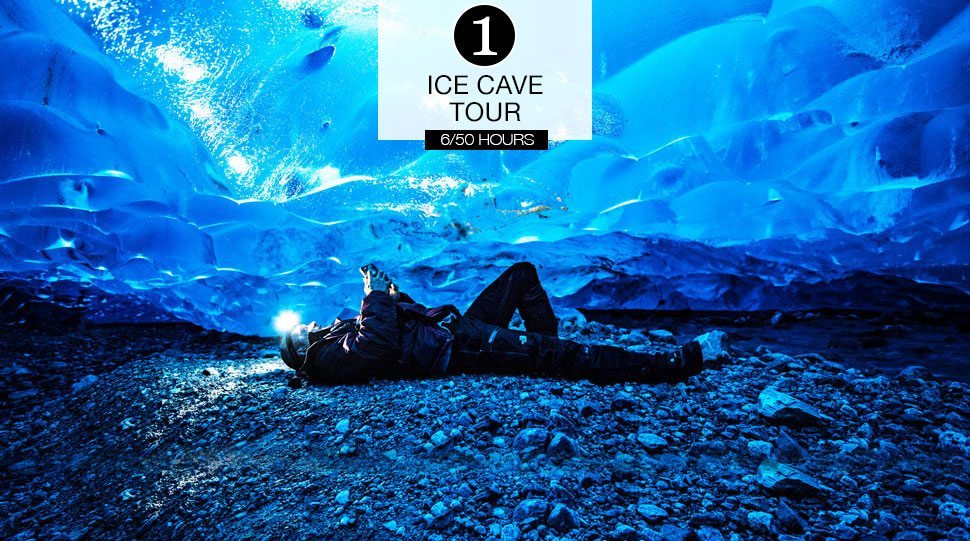 A Four Seasons Whistler guest participates in an ice-cave exploration.