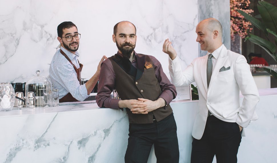 Mixologists Mica Rousseau of Fifty Mils, Michal Maziarz of Rotunda, and Lorenzo Antinori of Charles H.