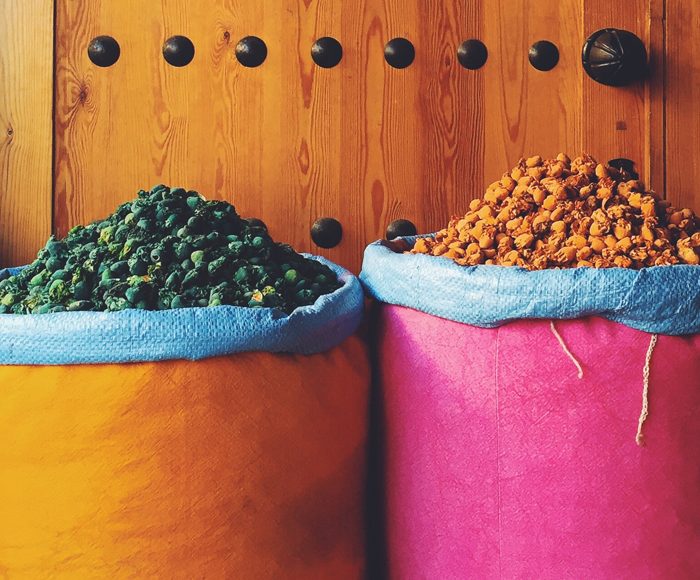 Spices in barrels