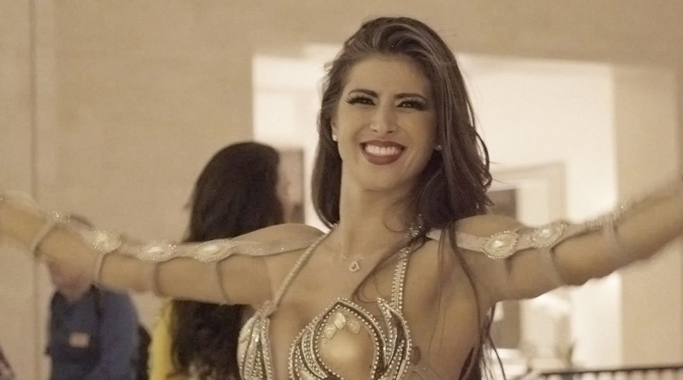 A belly dancer greets guests at Four Seasons Hotel Dubai