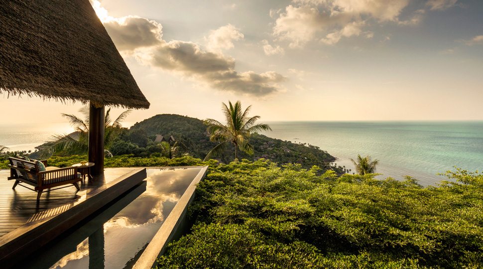 A view of the infinity pool at the Four Seasons Koh Samui
