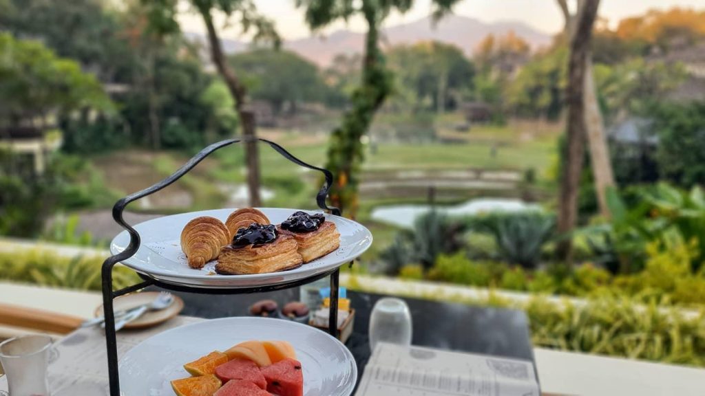 Breakfast pastries and fruit