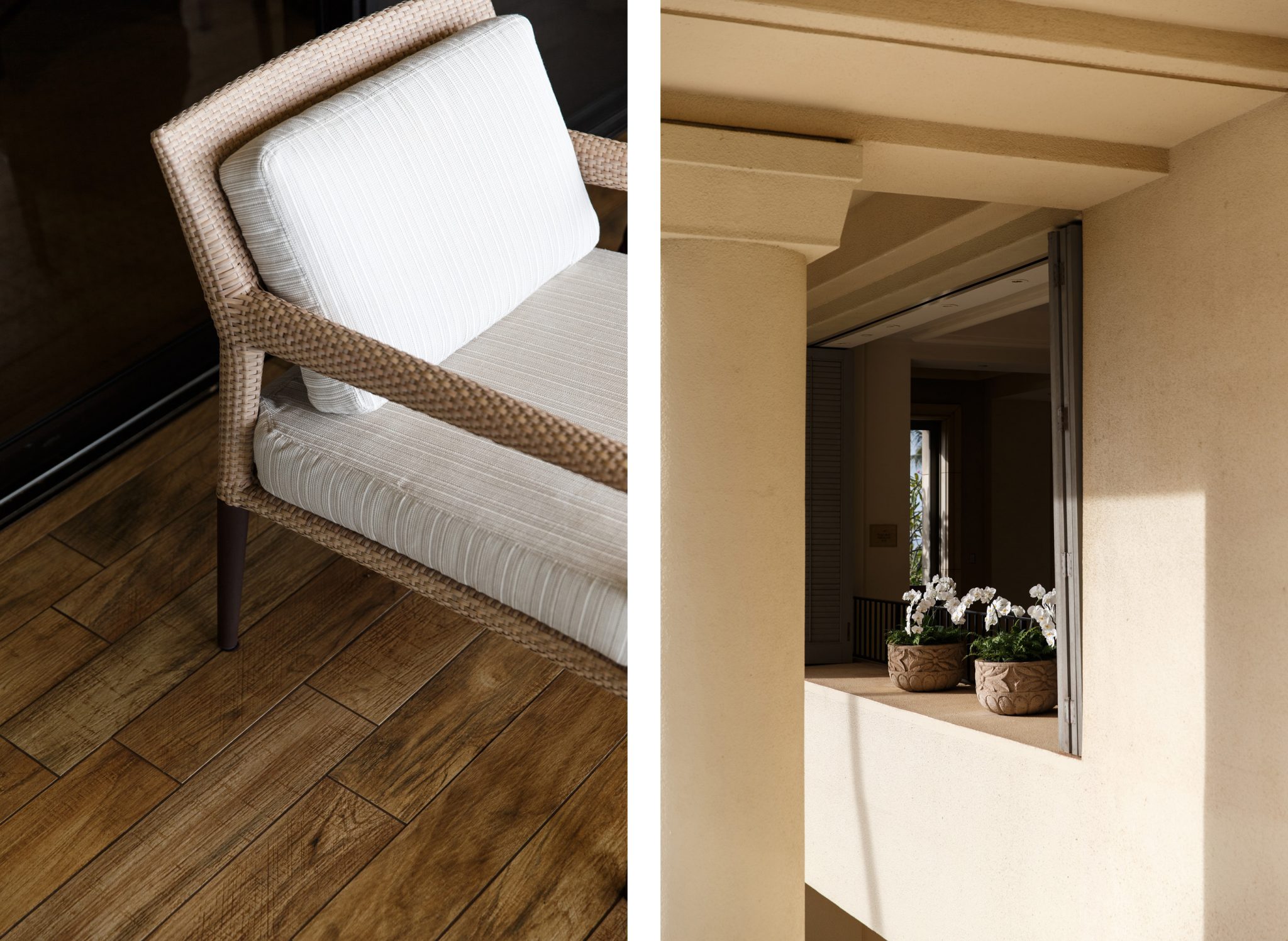 Maui white chair, potted plants in window comparison