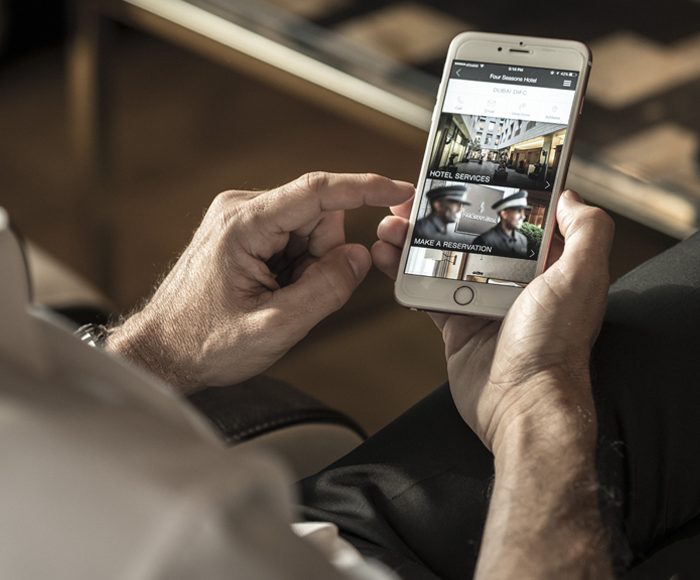 Looking at phone from man's perspective