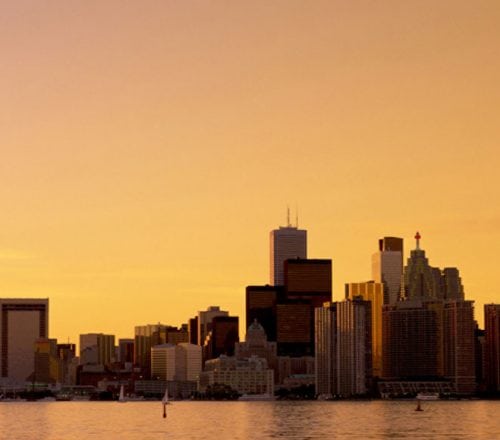 The Toronto skyline at sunset