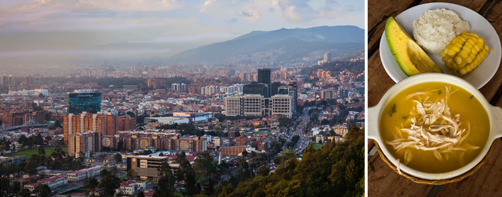 Bogota skyline and Ajiaco from La Calera