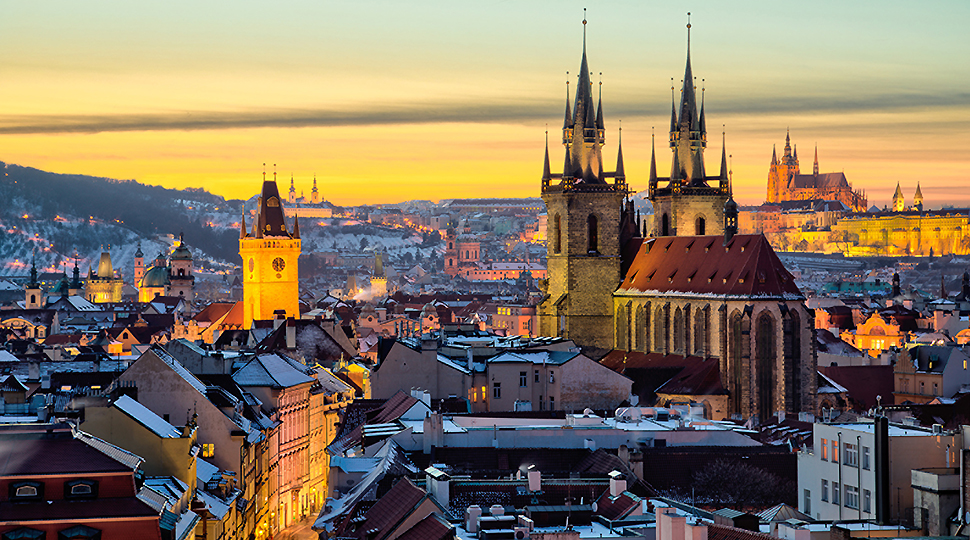 Panoramic View Of Old Town And Temple Of Tyn In Prague.