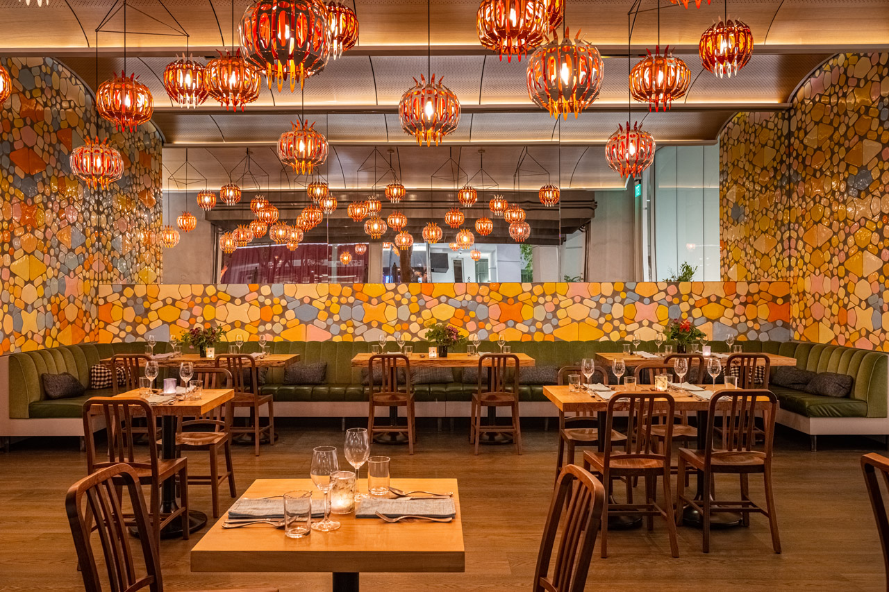 Lanterns and tilework by Jorge Pardo at Lulu
