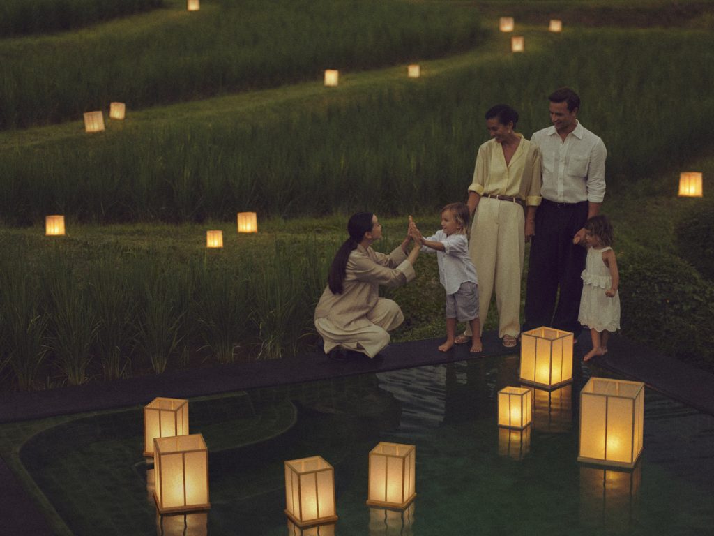 Paper lanterns in rice paddies at four seasons chiang mai