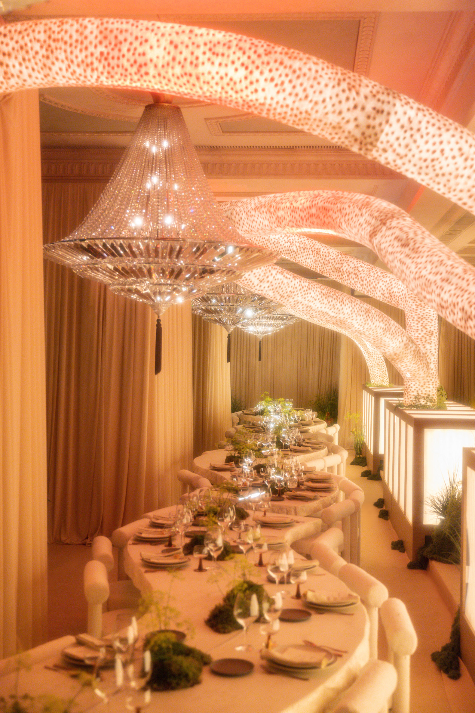The One of One dinner in Hong Kong, adorned with Wing Po So’s glowing light installation;