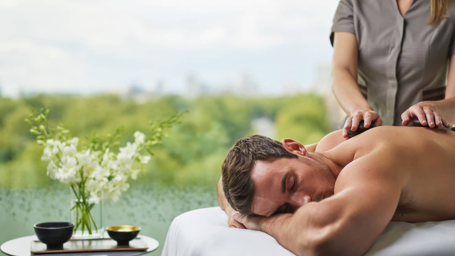 a room that looks like a spa in the nighttime