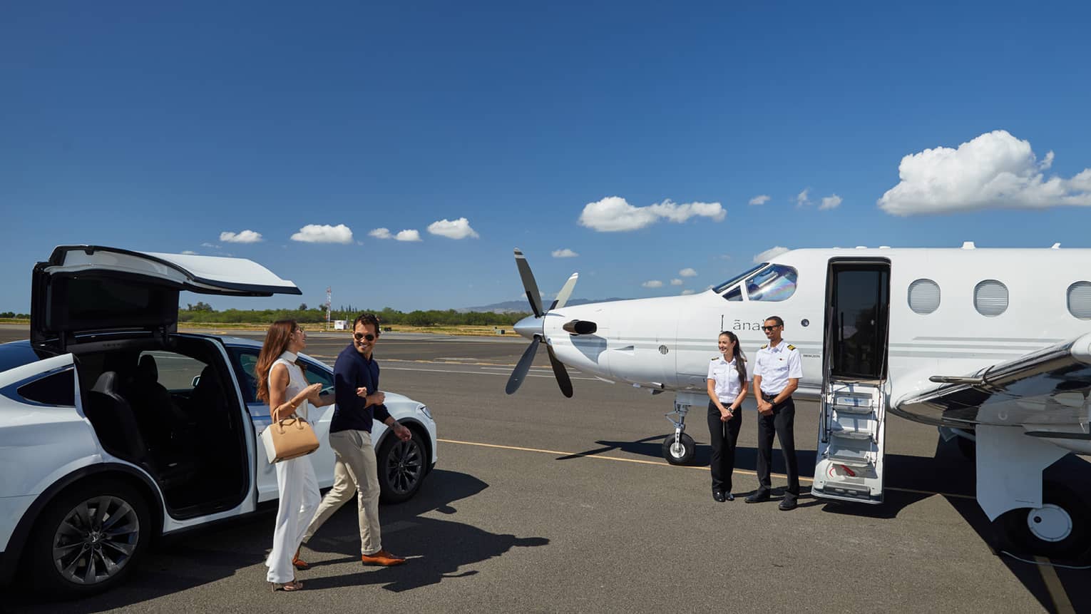 Guests board a luxury plane from Lanai Air to arrive at the Four Seasons Resort