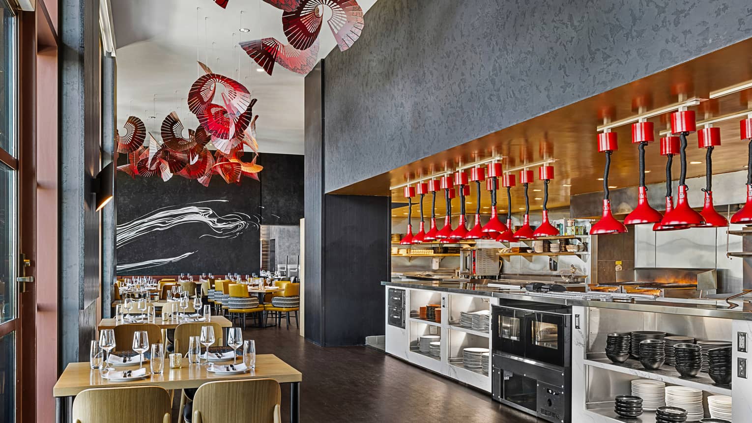 Capa restaurant with view of the kitchen.