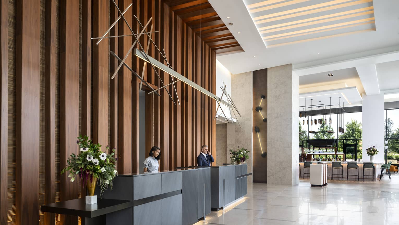 Hotel lobby with two front desks