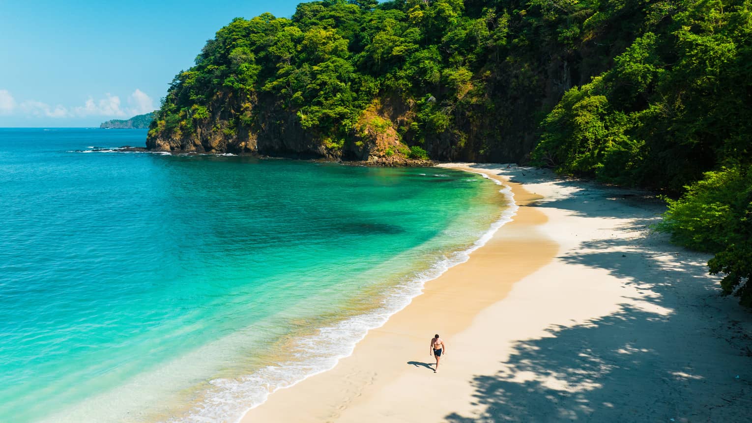 View of sandy beach, ocean and jungle