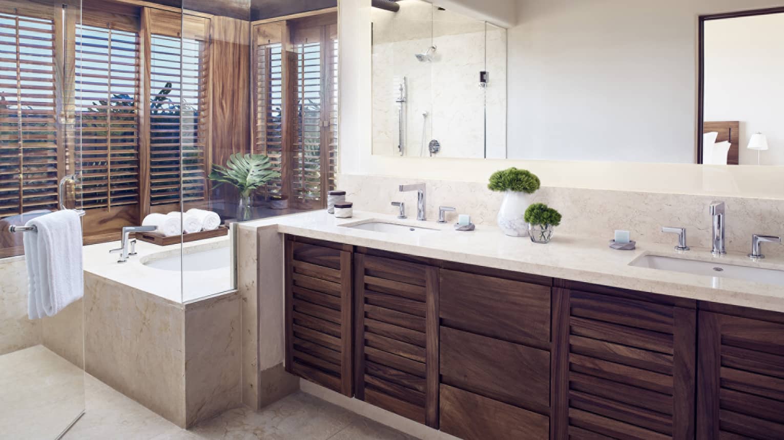 Bathroom with double vanity, tub and shower