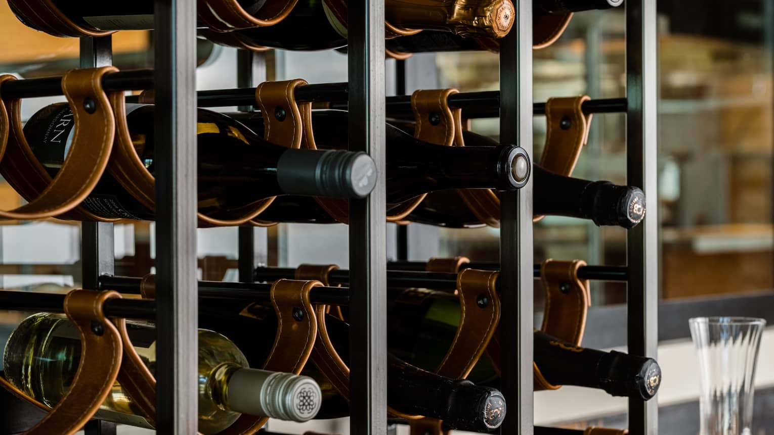 Racks of wine stacked on each other.