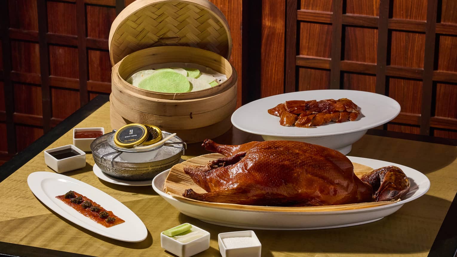 Peking Duck meal on a table