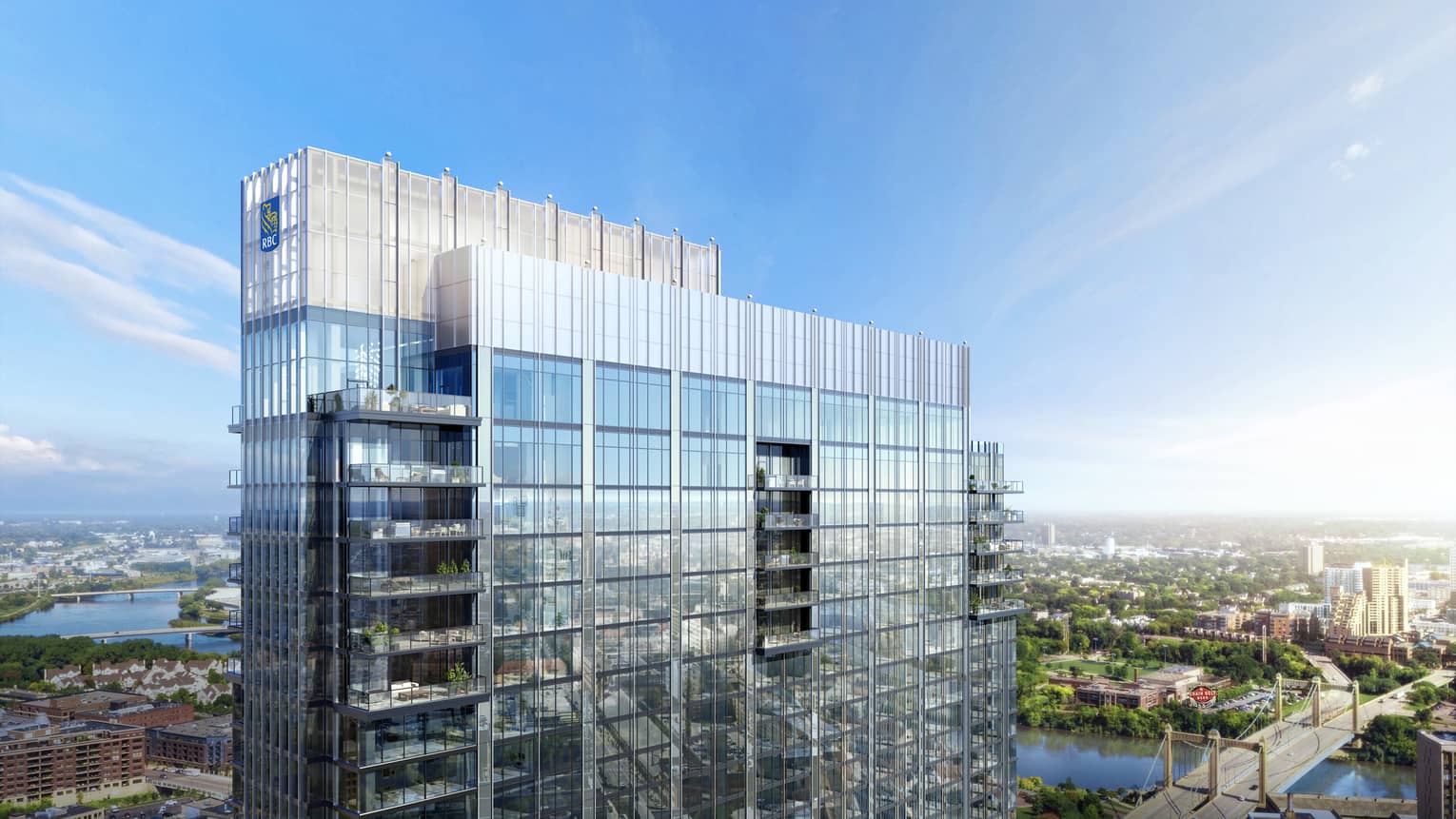 Exterior view of glass hotel building in the city
