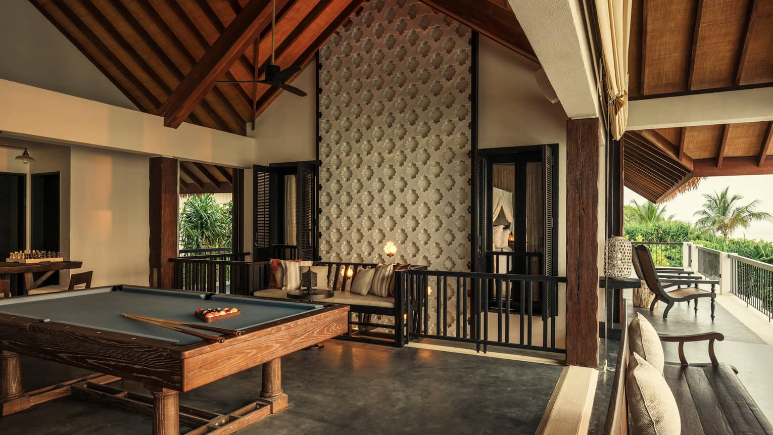 Billiards table under soaring ceilings in Loft Lounge