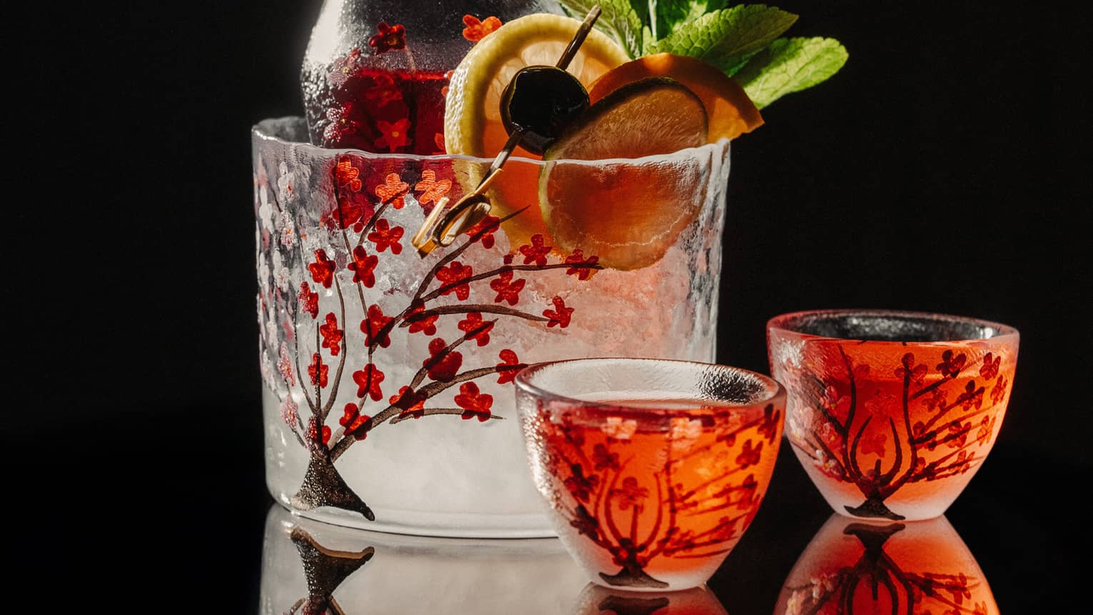 Punch bowl and two glasses