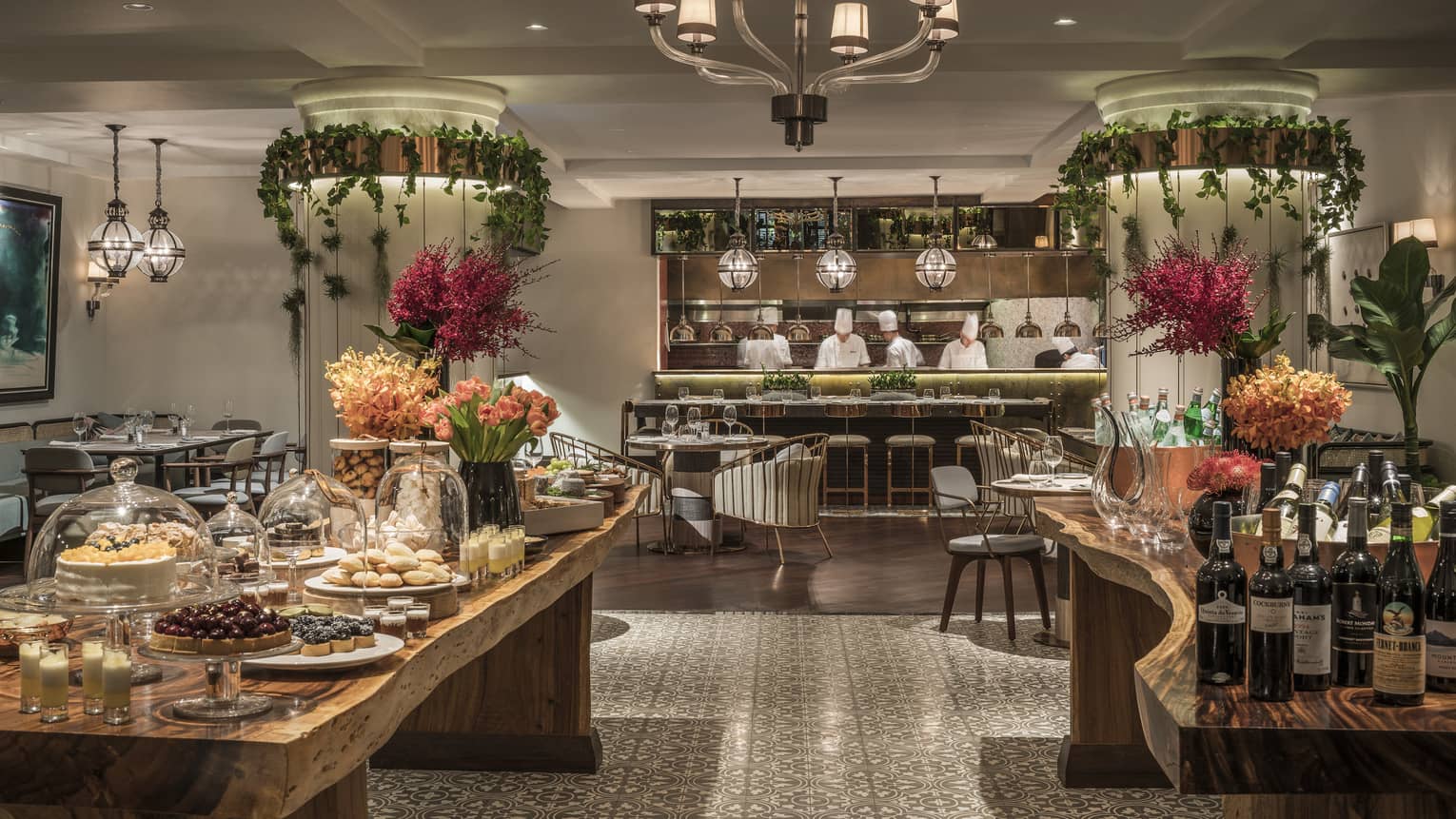 The One Ninety Restaurant, a lush, botanical-inspired modern Asian brasserie serving wine and assorted pastries