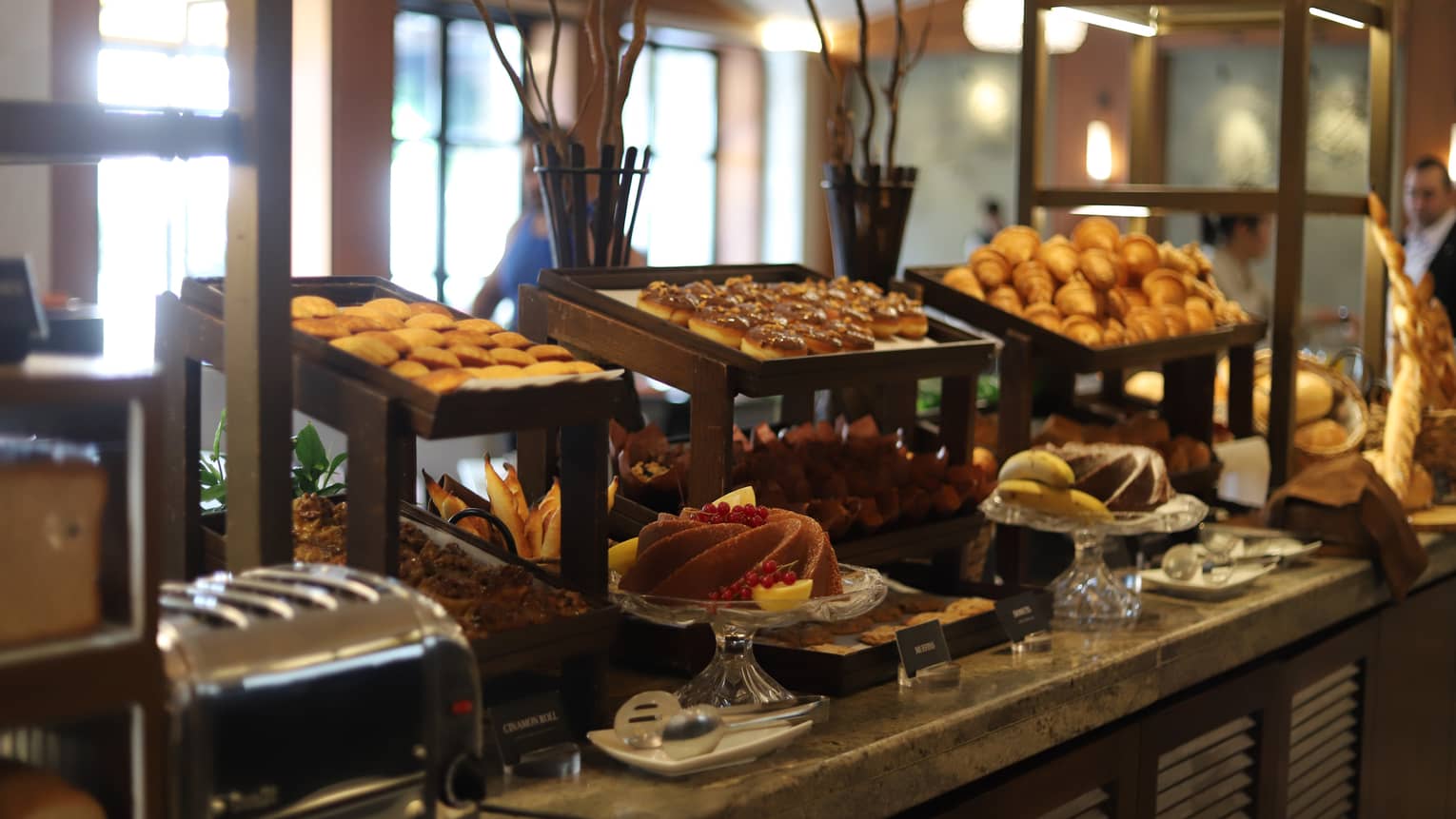 Brunch display of cakes and other baked goods