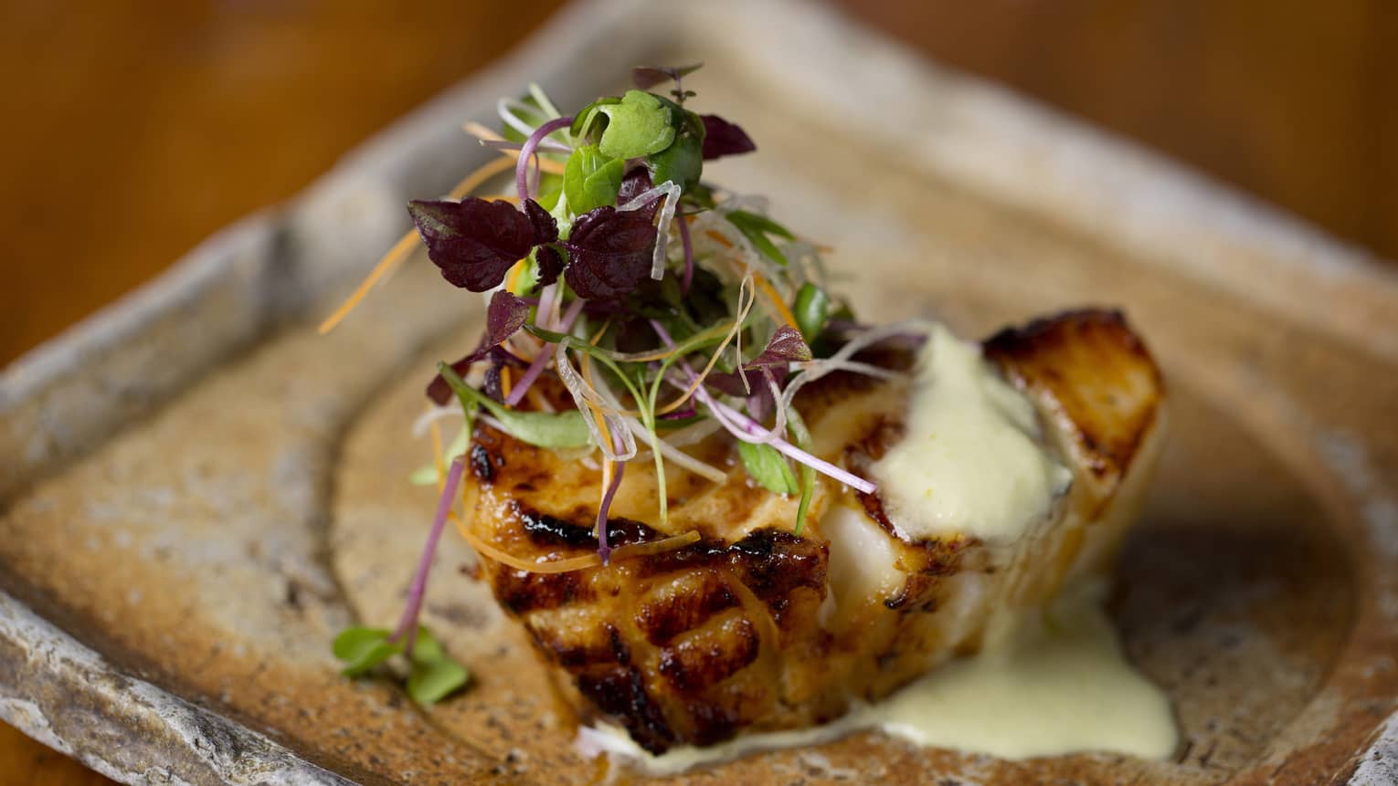 Grilled Chilean seabass with green chilli, ginger dressing at Zuma restaurant