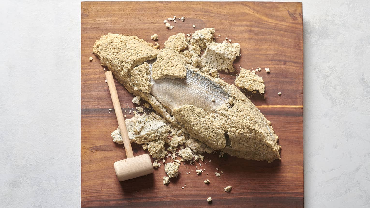 Salt-crusted sea bass
