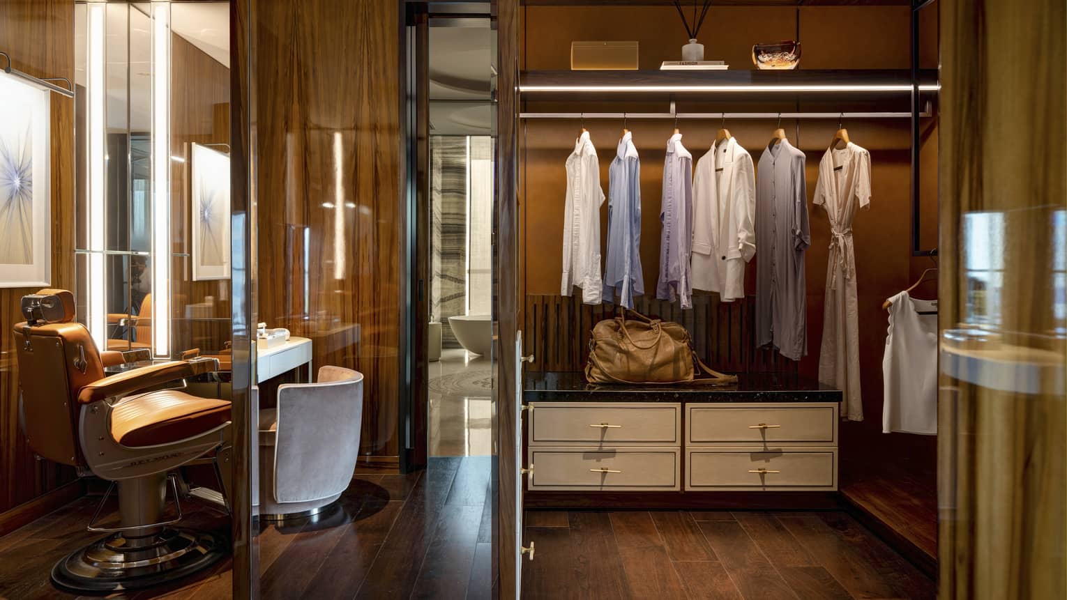 Closet and adjacent barber chair