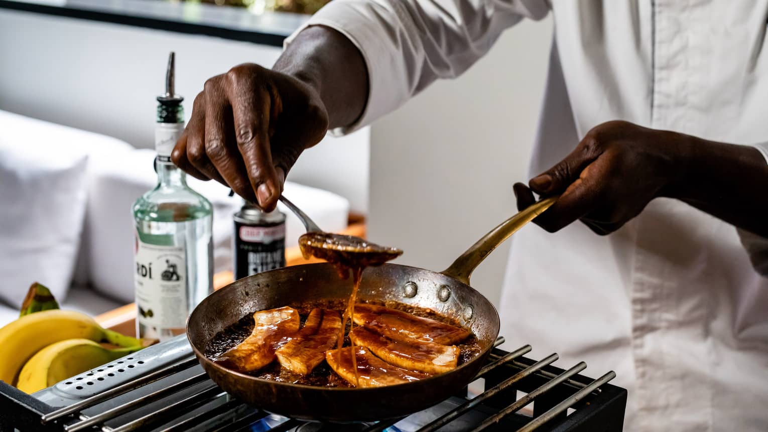 A dessert being cooked in a pan.