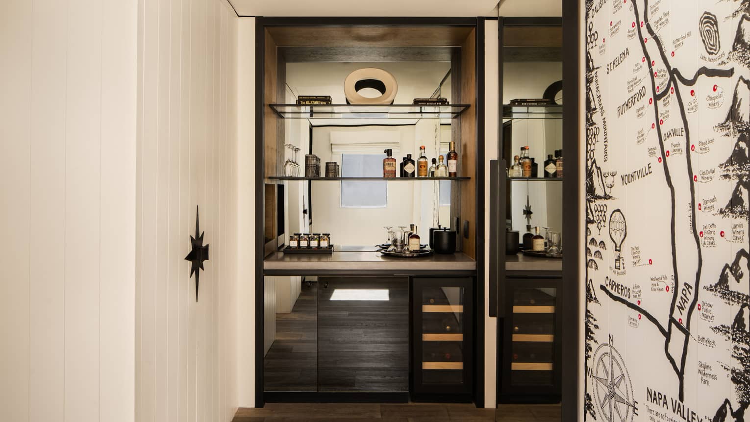 Minibar in a contemporary guest room of resort