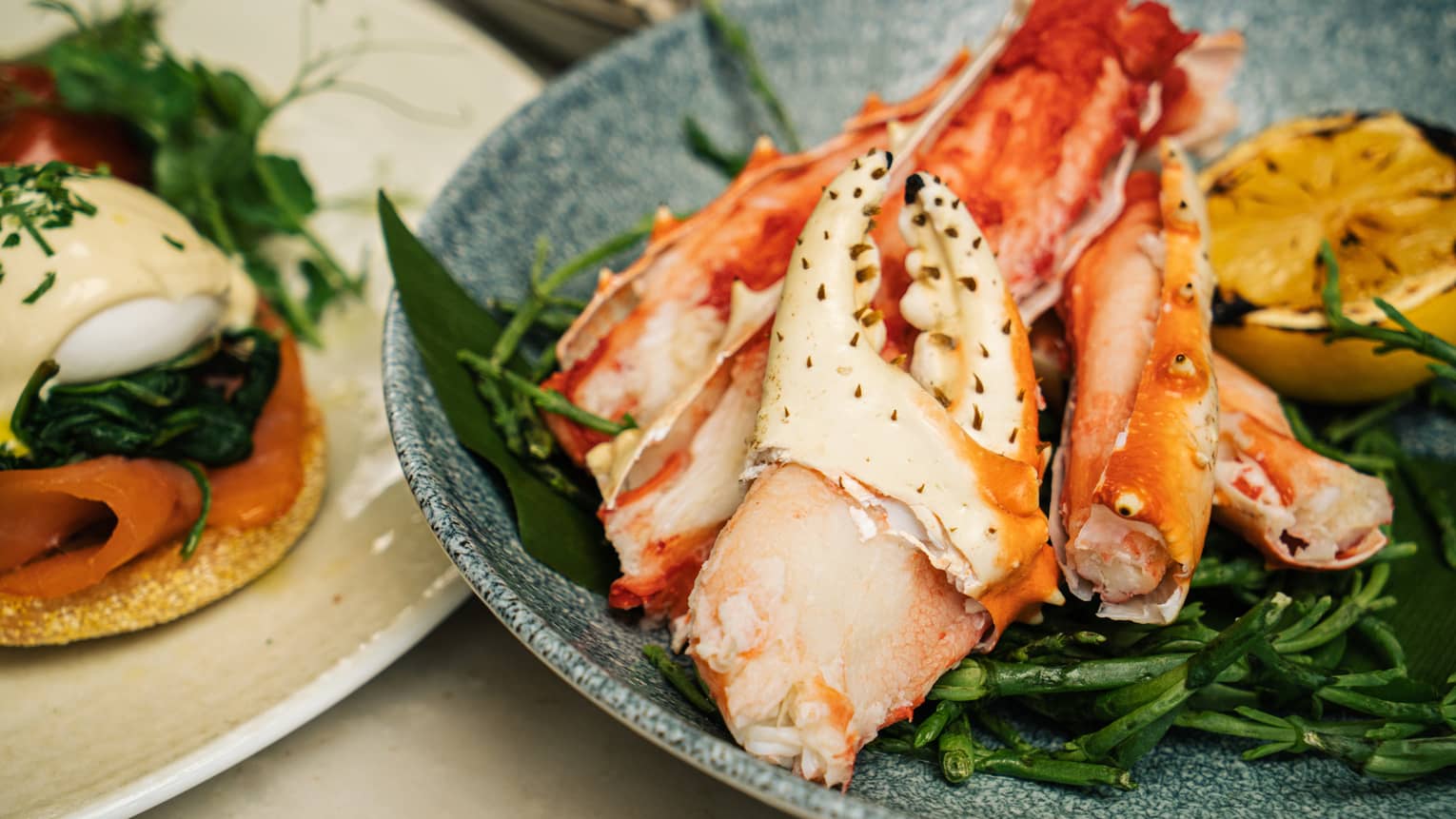 A plate of lobster claws and salad