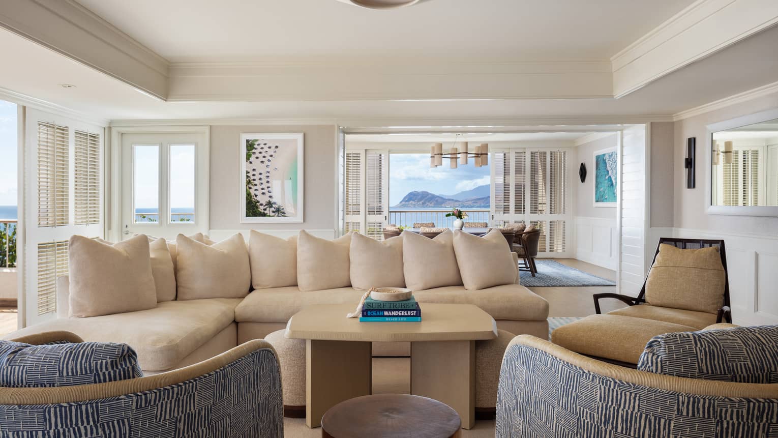 Living room with push sofa and ocean views