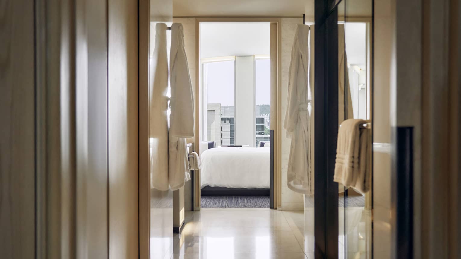 Entryway into a modern hotel room