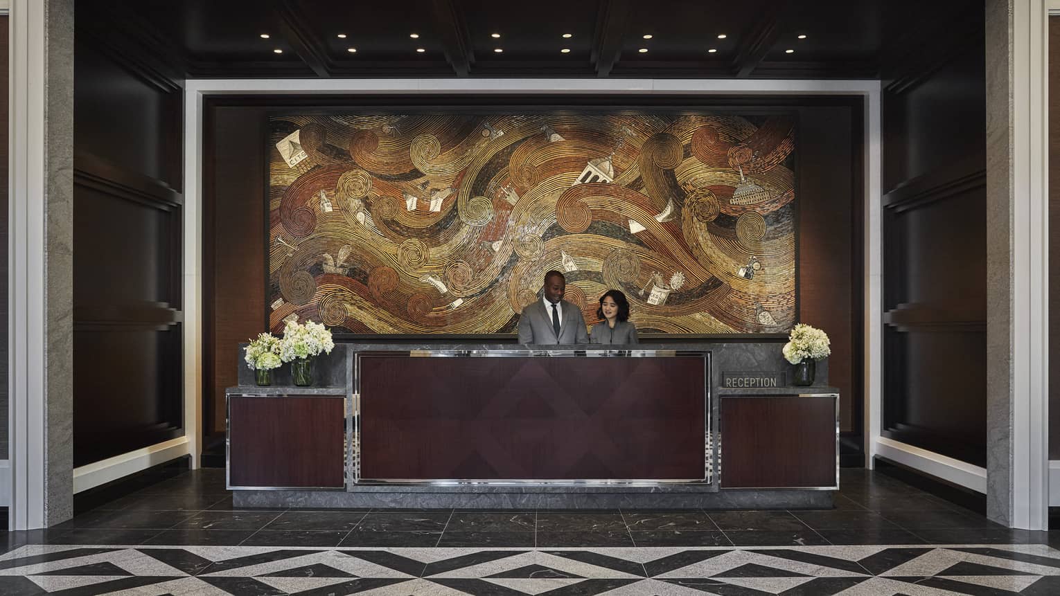 Check-in desk in the hotel lobby