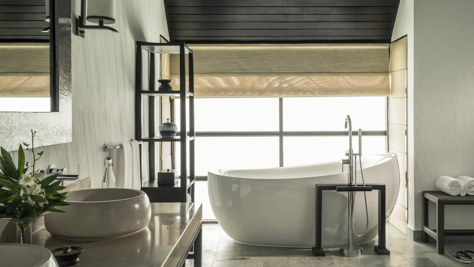 The beautiful bathroom of a sunrise water villa