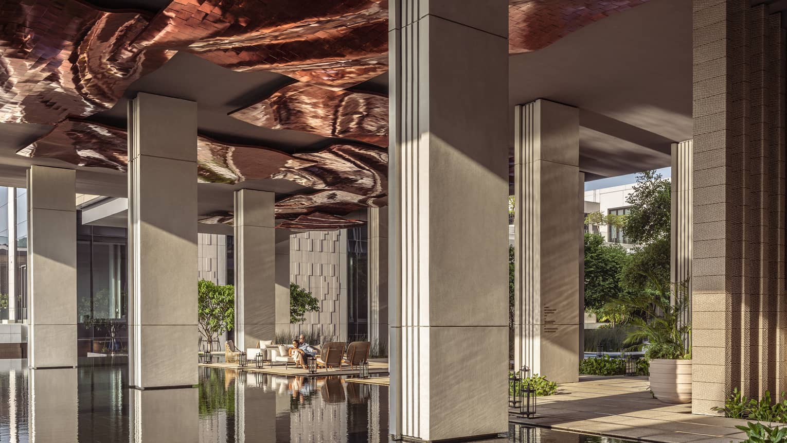 Central Courtyard with floor-to-ceiling columns and copper-plated ceiling