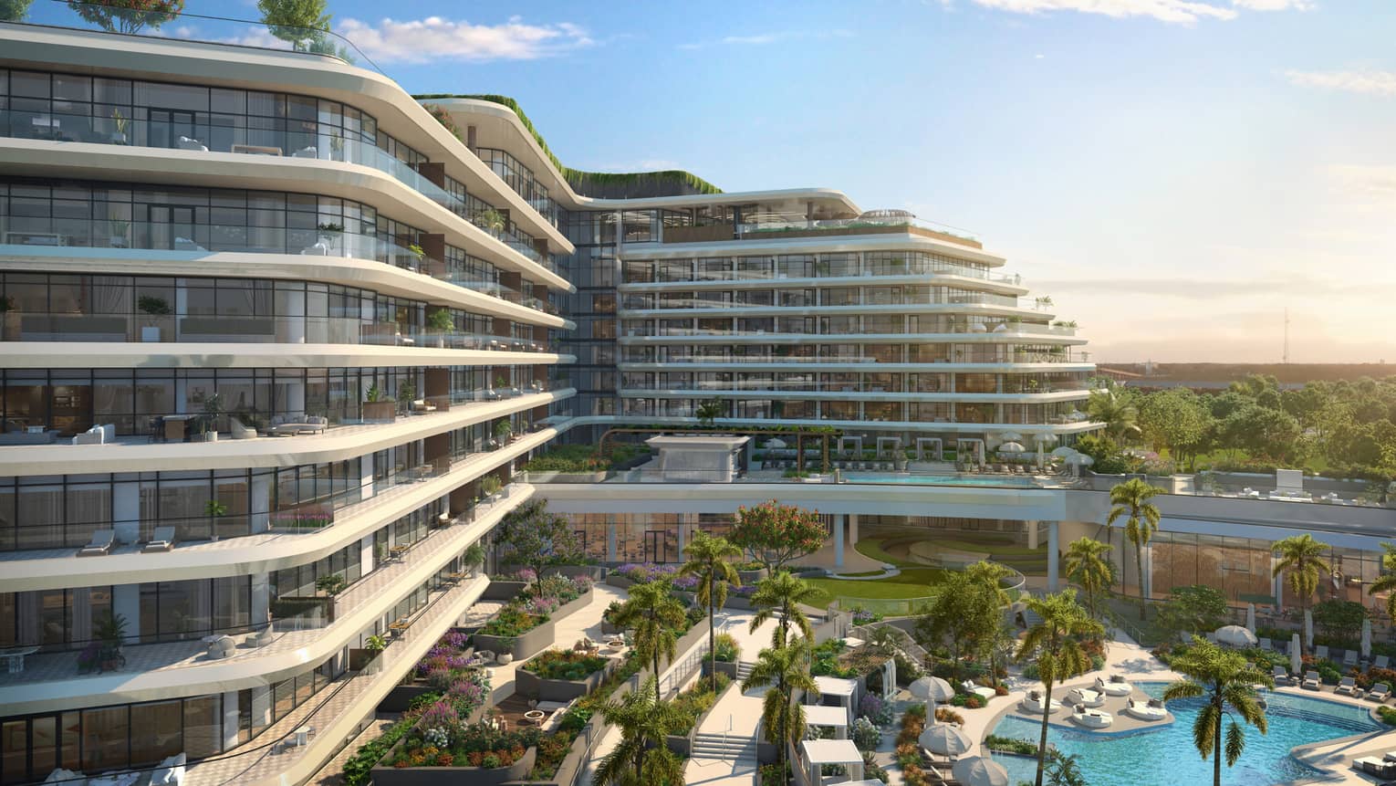 Rendering of residence building exterior and pool