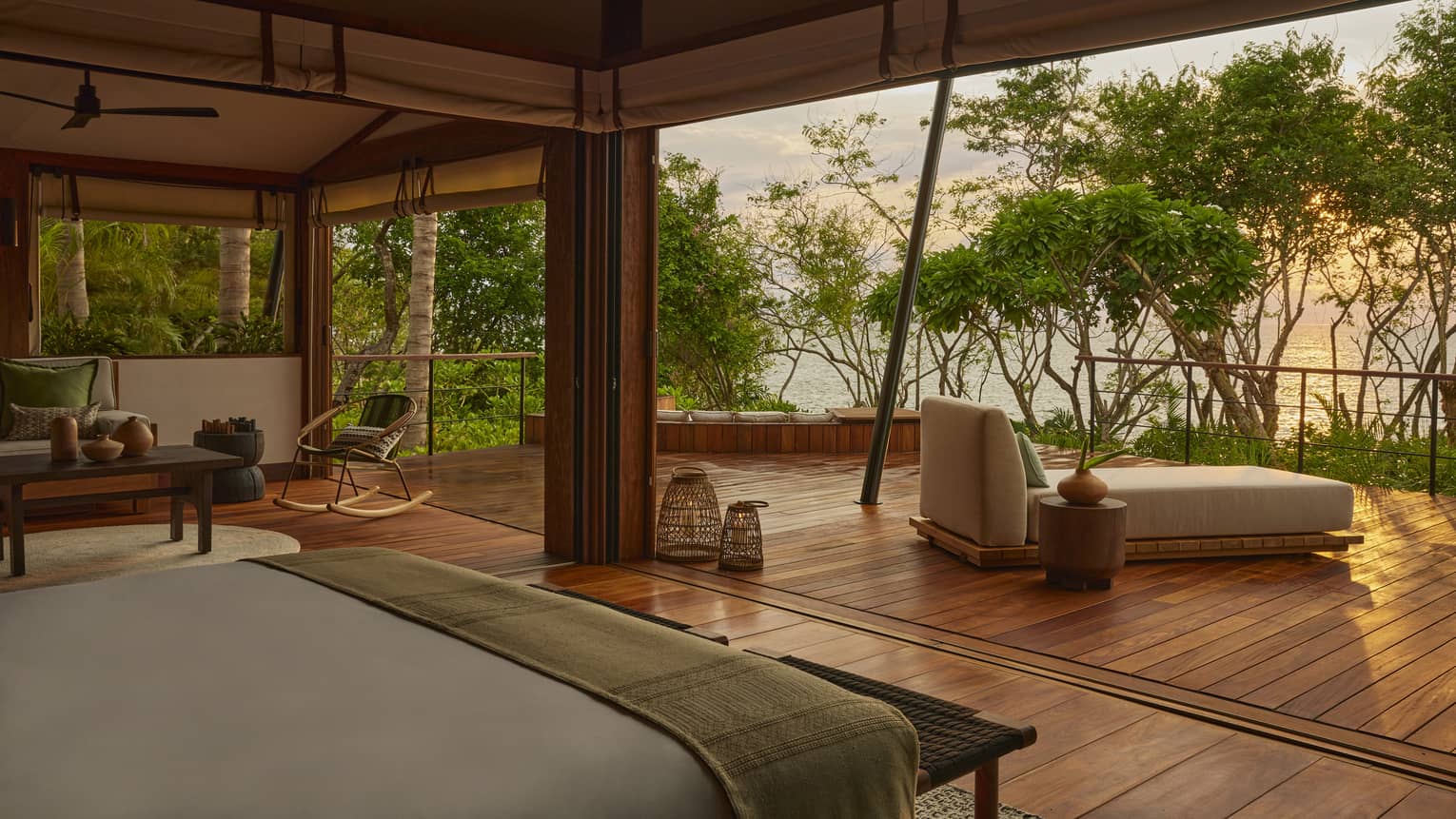 Luxury tent in tropical forest with ocean view