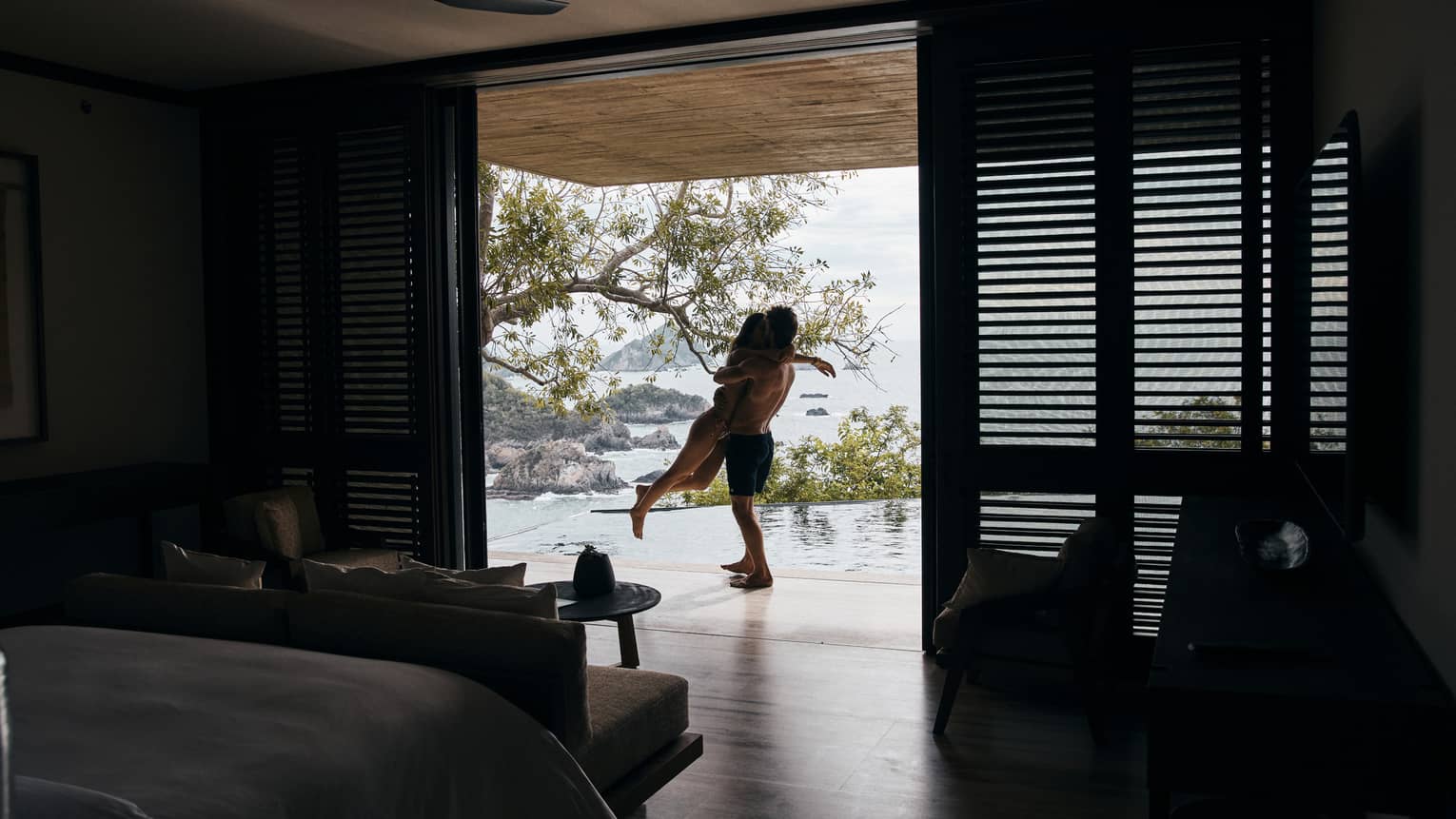 Man and woman on the outdoor terrace