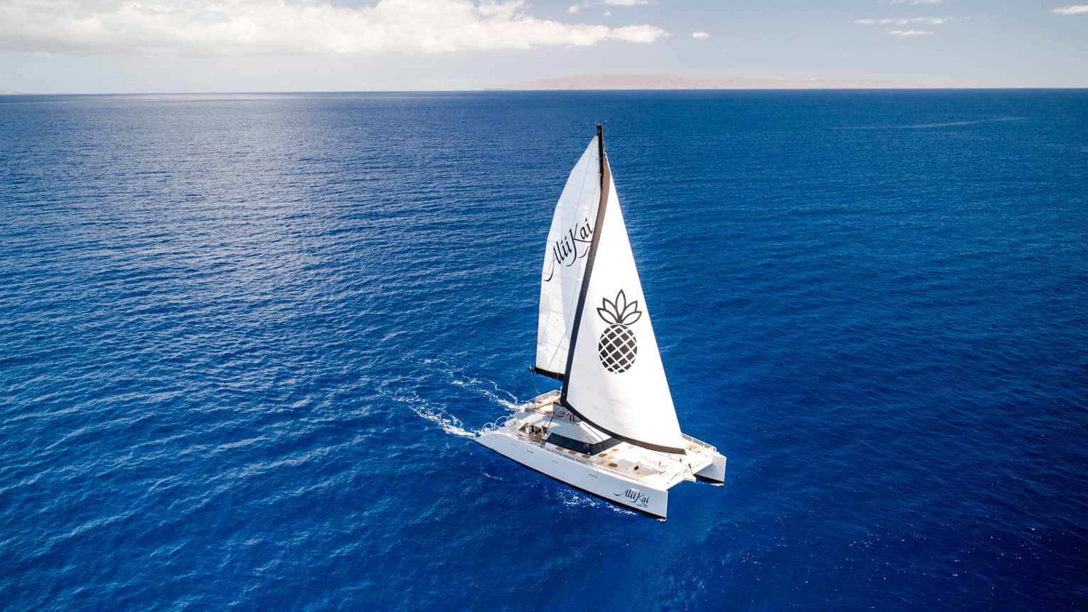 Luxury sail boat with pineapple on the sail, from Four Seasons Resort Maui