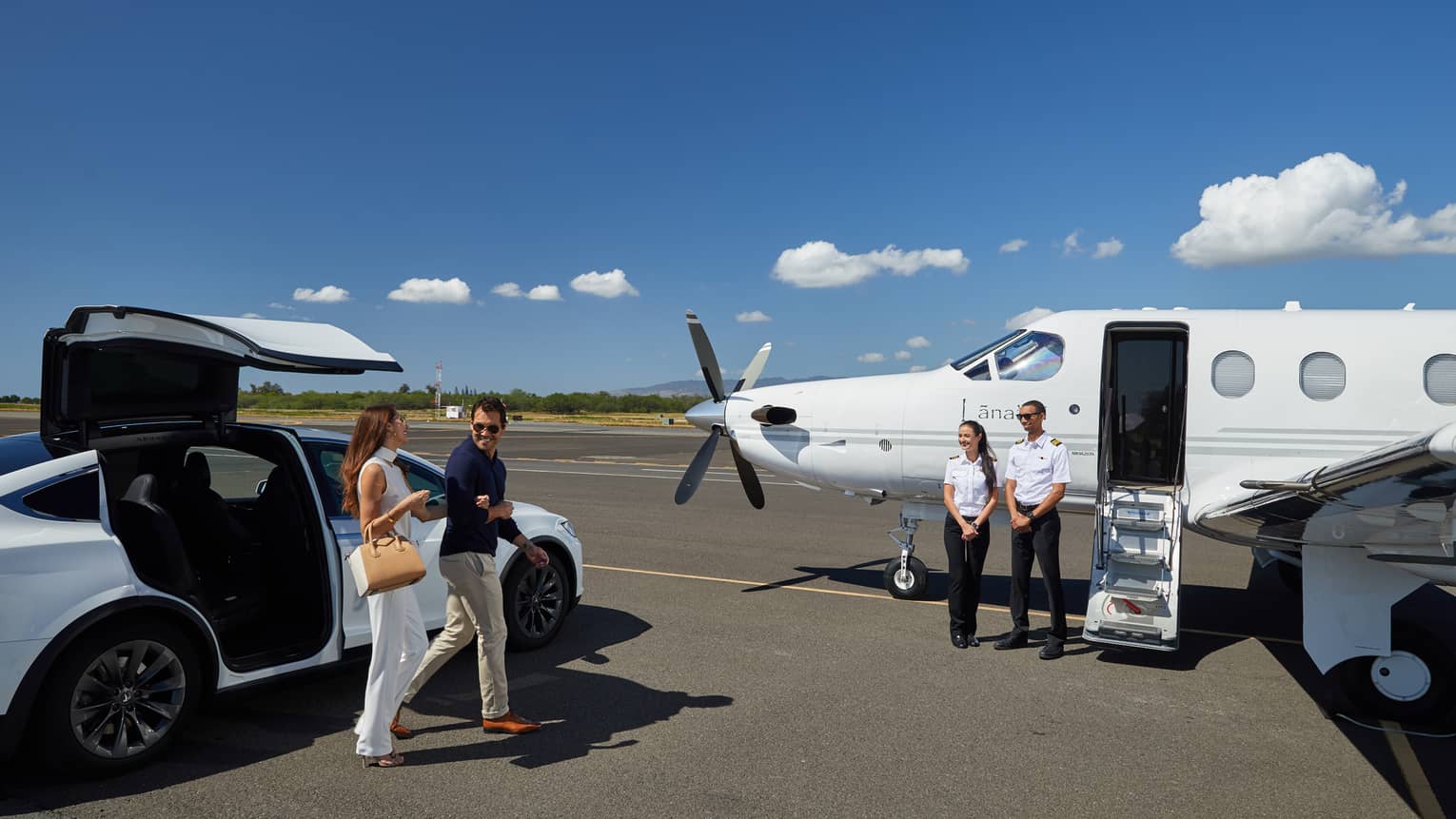 Guests board a luxury plane from Lanai Air to arrive at the Four Seasons Resort
