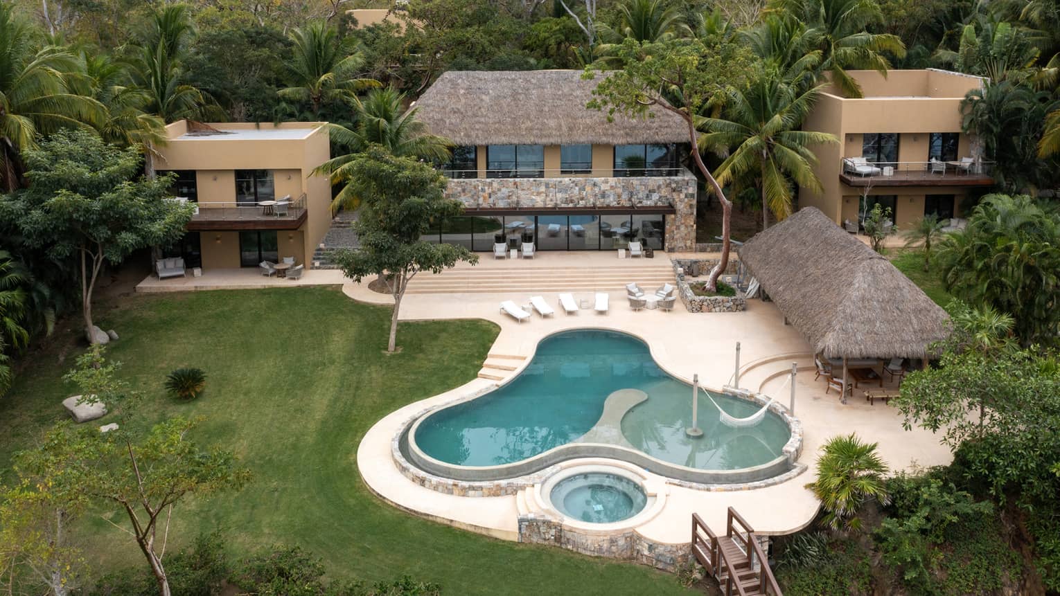 Aerial view of residence rental and private pool