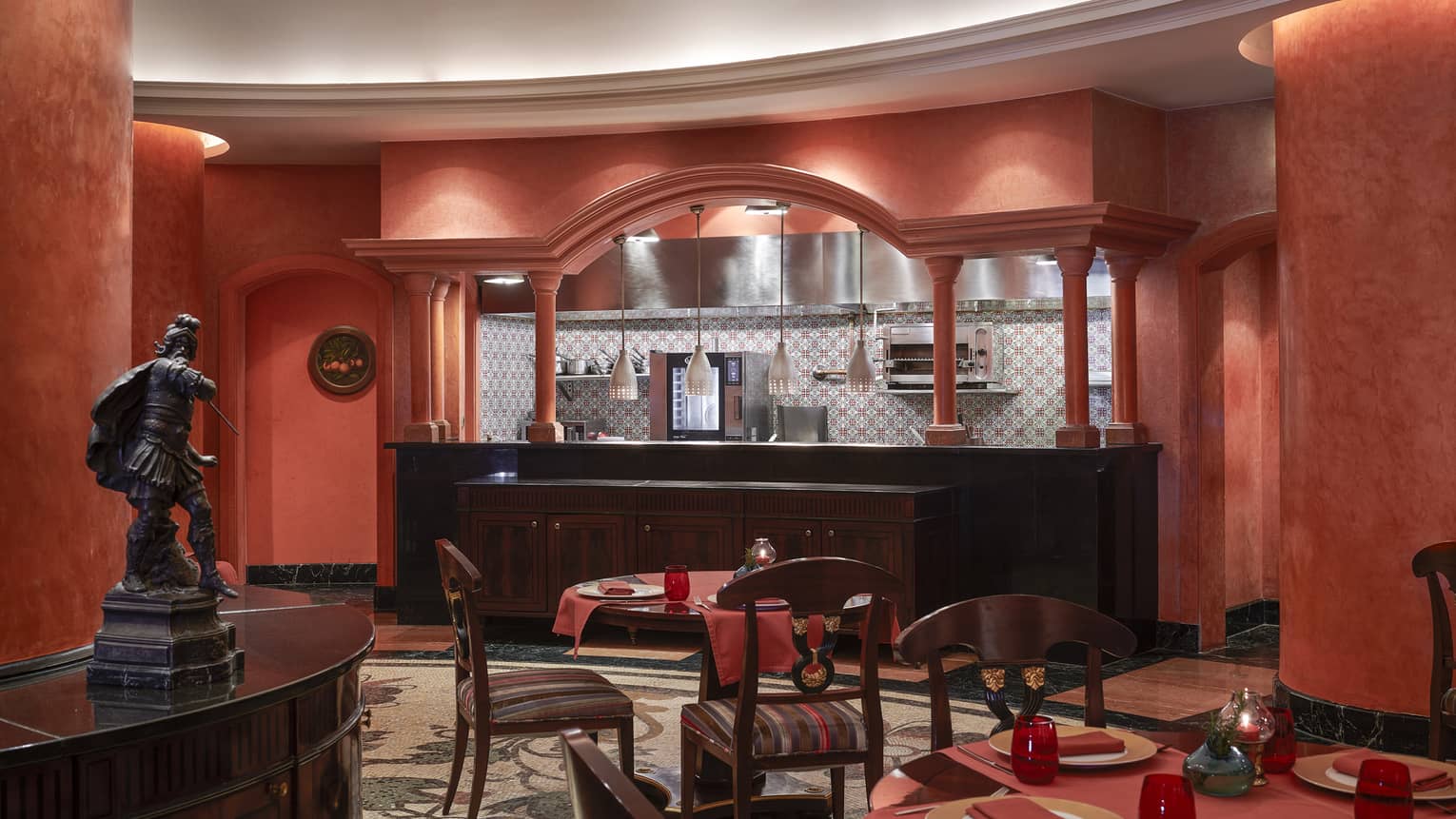 Red interior of Stefano's restaurant