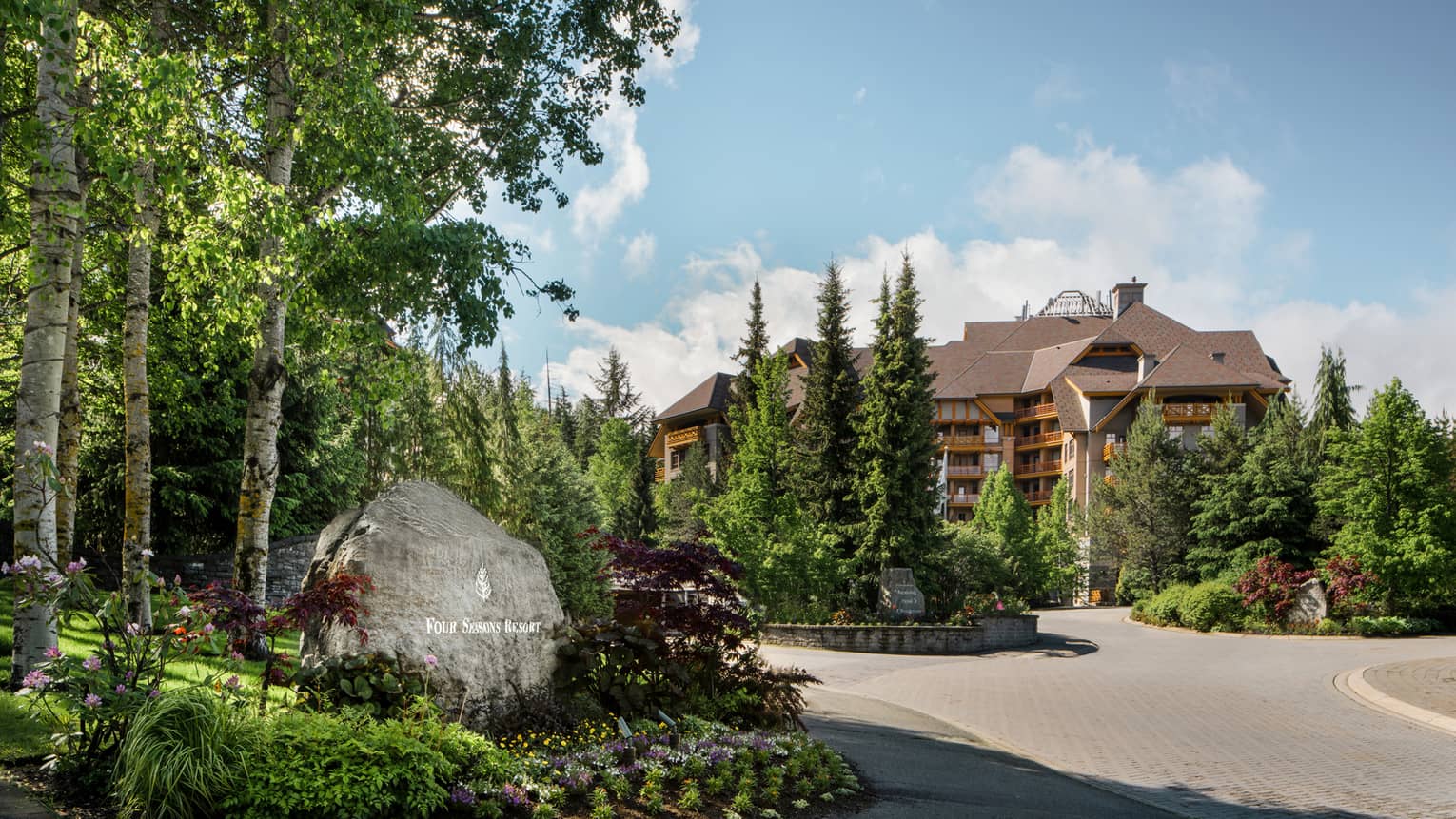 Exterior of the resort in springtime