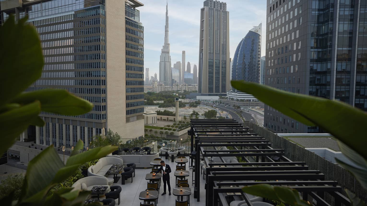 Outdoor lounge in Dubai with city view