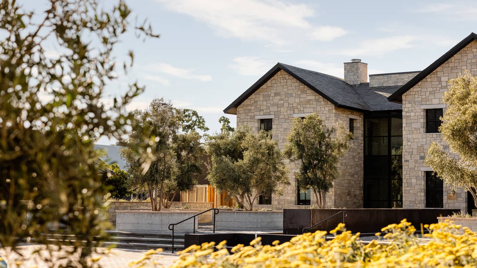 Outdoor stone building with trees
