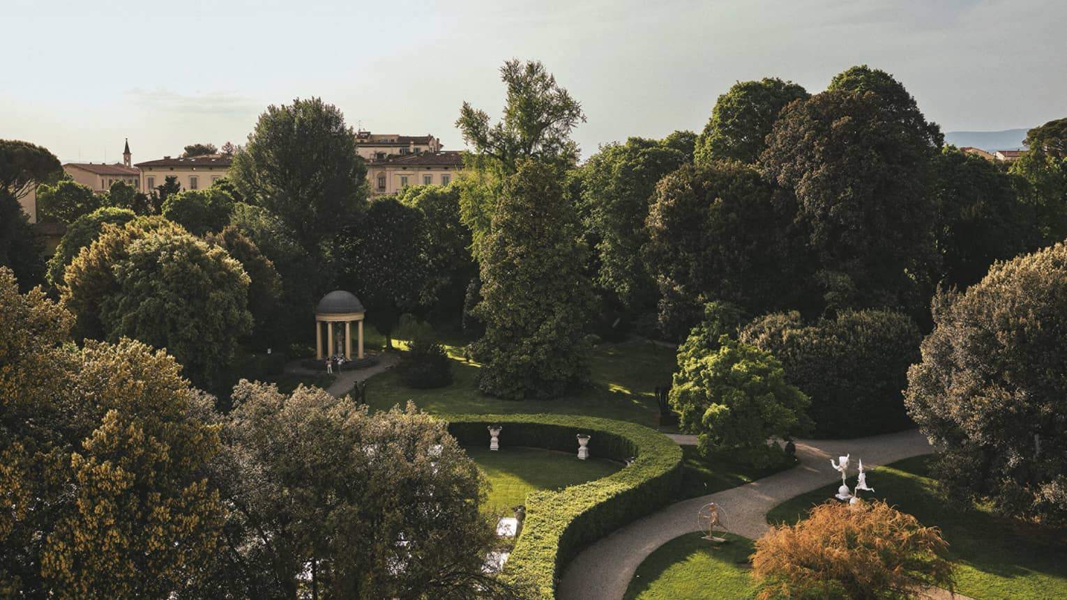 Aerial view of the manicured Gherardesca Garden at Four Seasons Hotel Florence